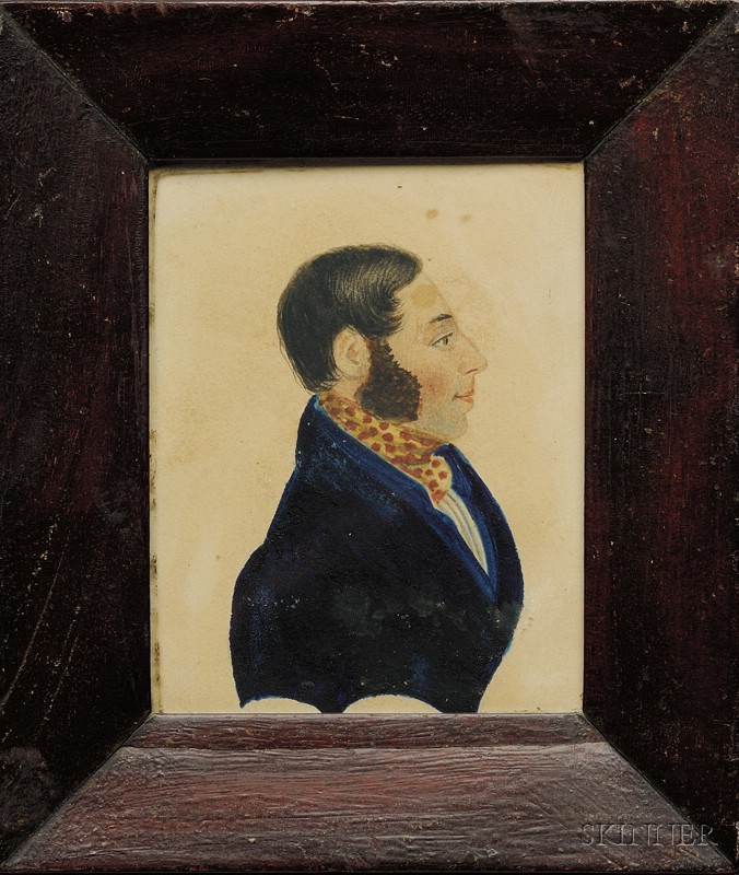 Appraisal: Profile Portrait Miniature of a Man Wearing a Yellow and