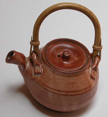 Appraisal: Lidded Teapot with Bamboo Handle McKenzie Warren shino glaze ceramic