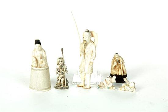 Appraisal: SIX IVORY FIGURES Asian st half- th century Two fishermen