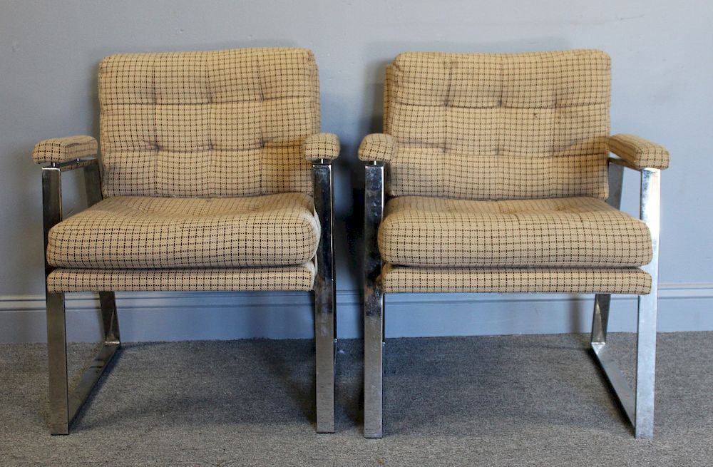 Appraisal: MIDCENTURY Pair Of Patrician Chrome Upholstered Chairs From a New