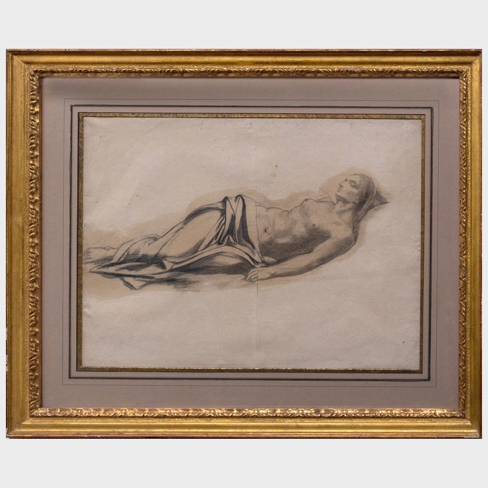 Appraisal: Louis-George Brillouin - Reclining Nude Chalk on beige paper unsigned