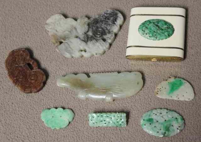 Appraisal: Asian Jade Lot Including a Bar Pin in K Includes