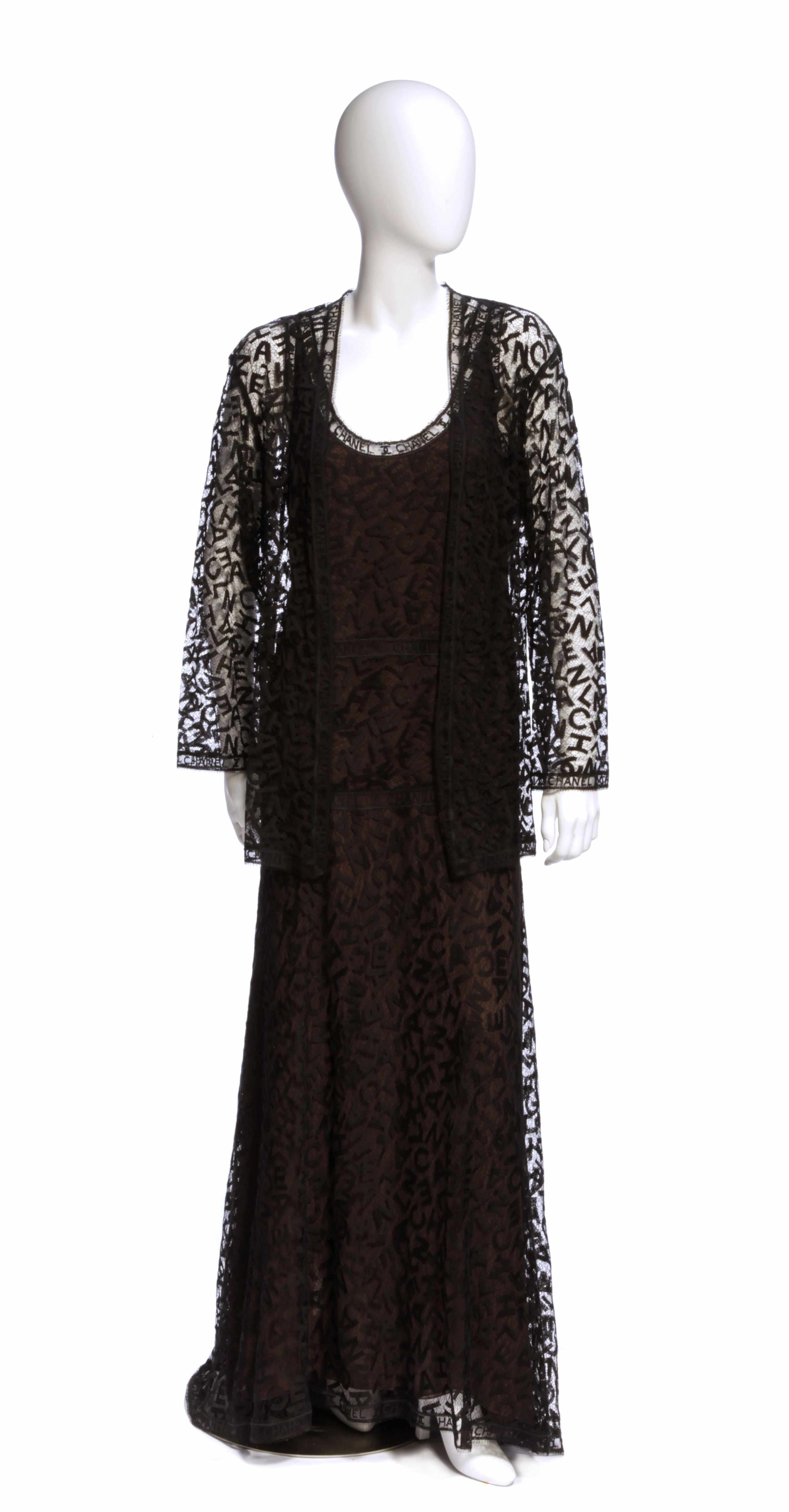 Appraisal: A Chanel long black 'signature' lace and brown silk dress