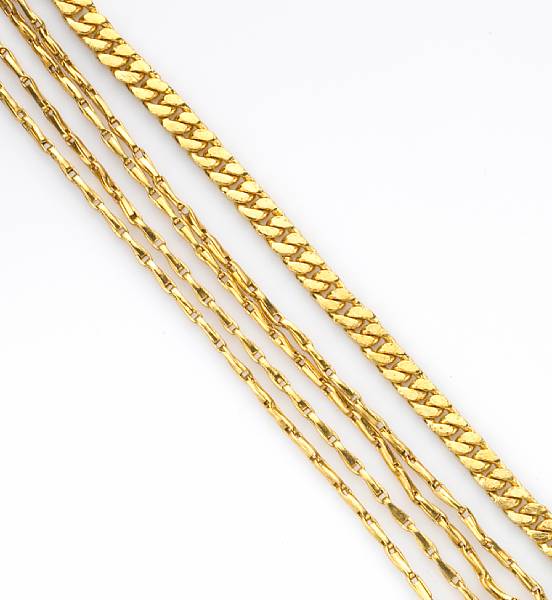 Appraisal: A high karat gold neck chain and bracelet gross weight