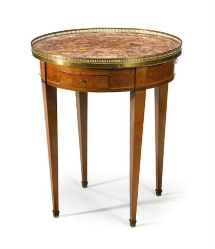 Appraisal: Empire style mahogany marquetry and brass bouillotte table The circular