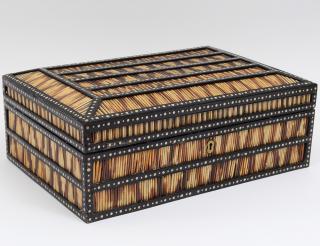 Appraisal: ANGLO-INDIAN EBONY AND QUILLWORK WORK BOX Ceylon Circa The rectangular