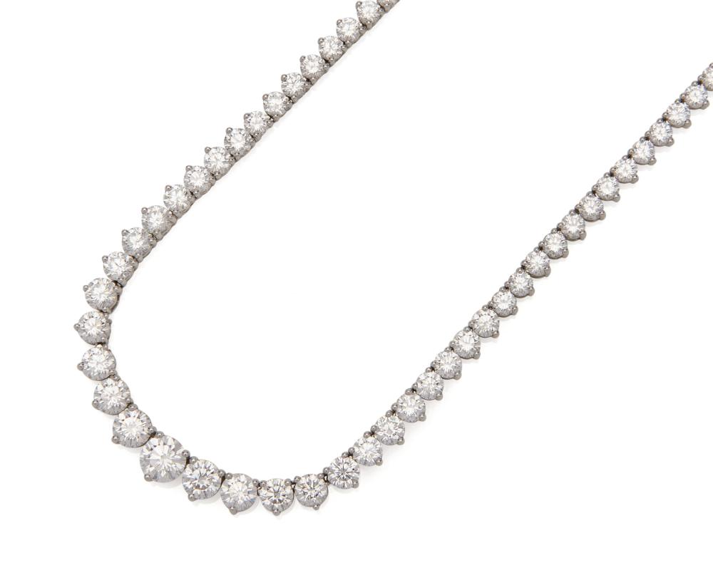 Appraisal: BLUE NILE Platinum and Diamond Rivi re Necklace featuring graduated