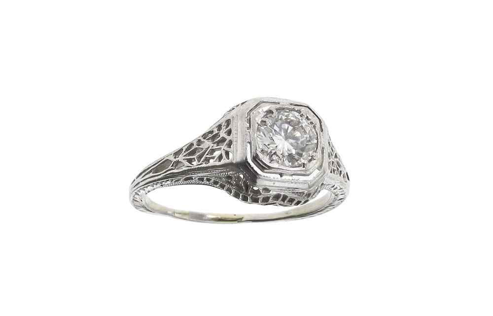 Appraisal: K FILIGREE DIAMOND SOLITAIRE RING K white gold filigree ring