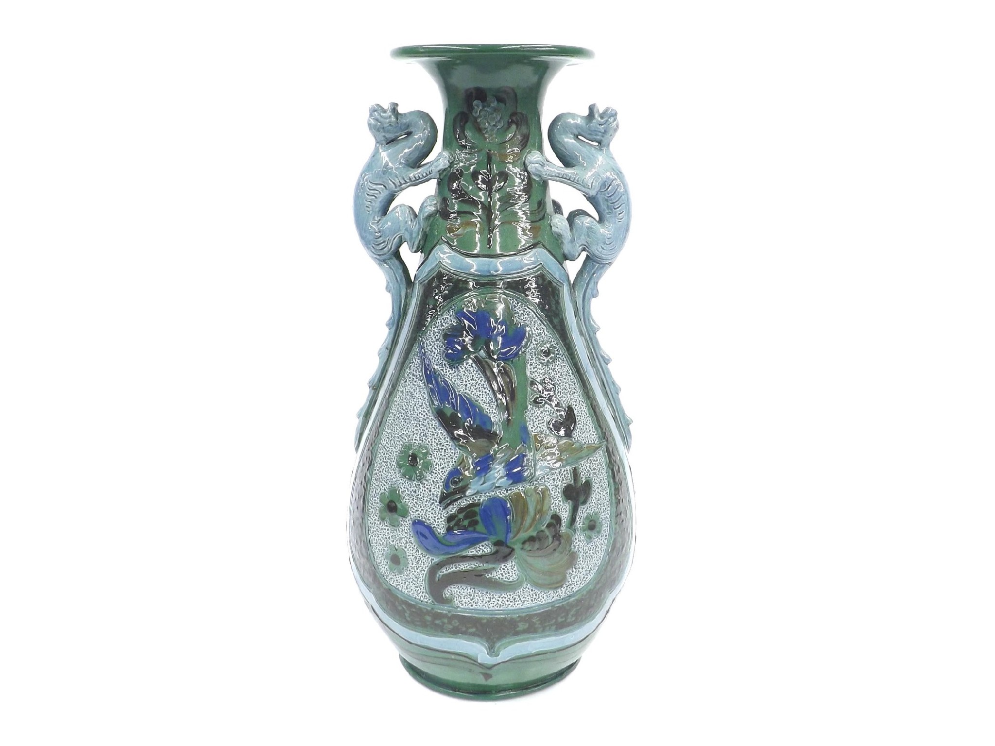 Appraisal: Good Brannam pottery twin-handled baluster vase decorated with a bird