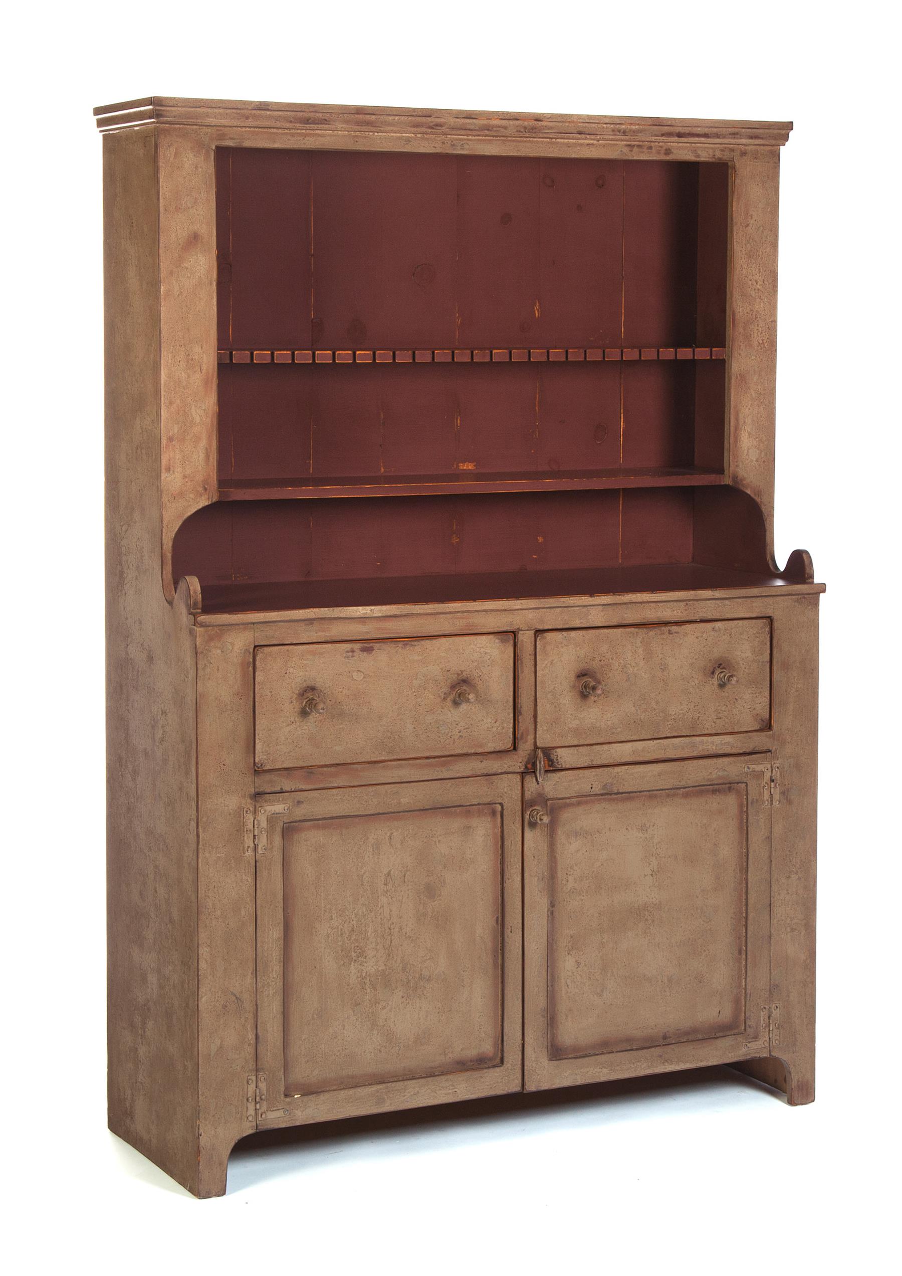 Appraisal: ONE-PIECE CONTEMPORARY PAINTED STEPBACK CUPBOARD American late th century pine