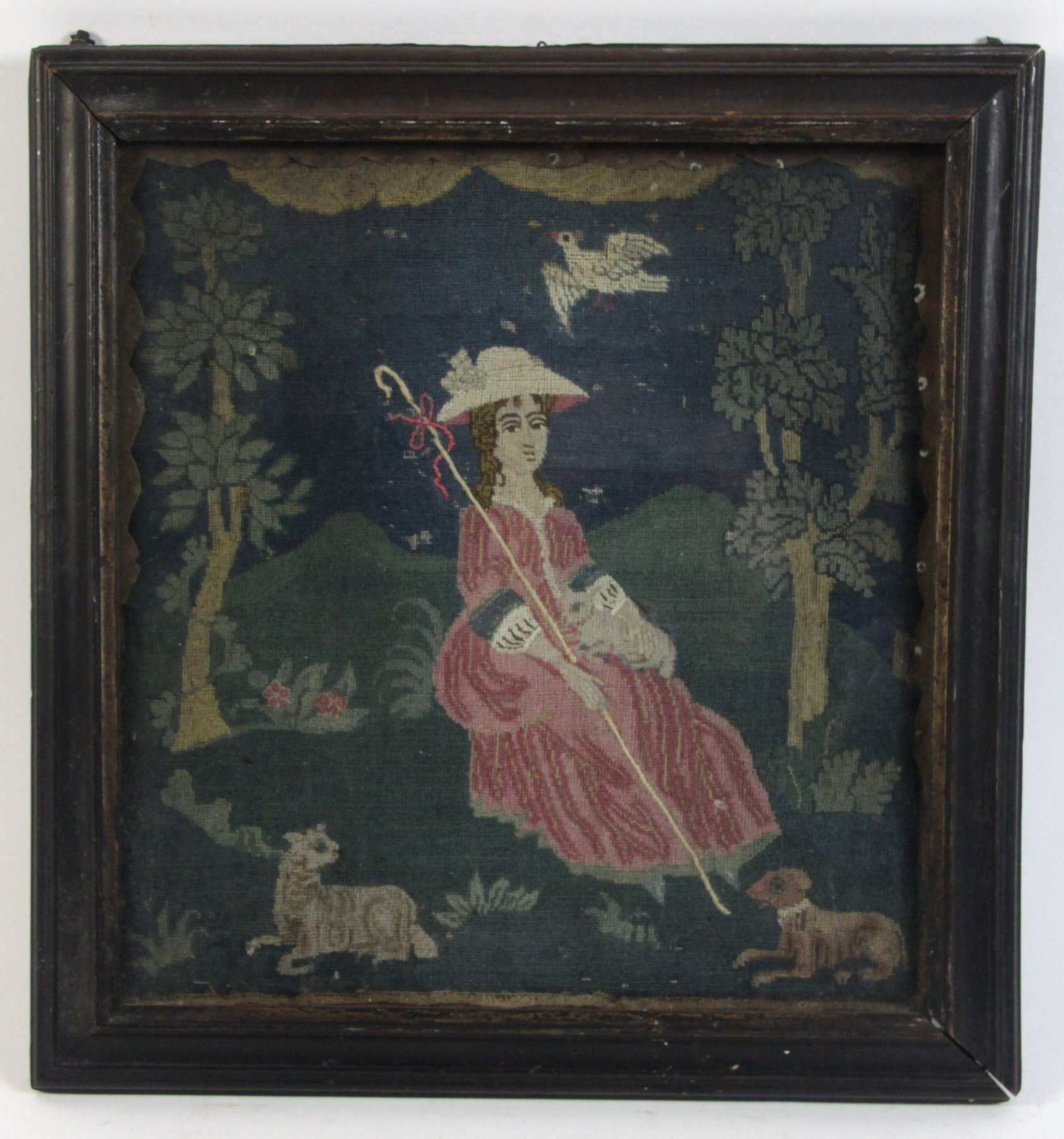 Appraisal: An th Century needlework picture of a shepherdess cm x