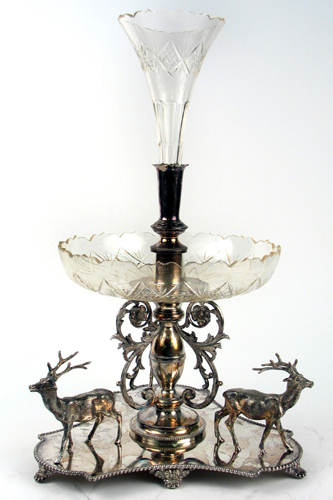 Appraisal: AN ENGLISH SILVERPLATED CUT CRYSTAL EPERGNE The stand with figures