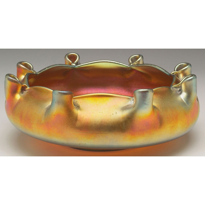 Appraisal: Steuben bowl unusual shape with a manipulated rim in Gold