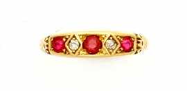 Appraisal: A ct gold five stone red stone and diamond ring