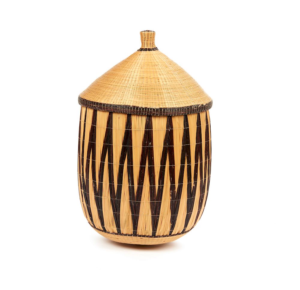 Appraisal: Tutsi Rwanda Basket Tutsi Rwanda woven basket with lid having