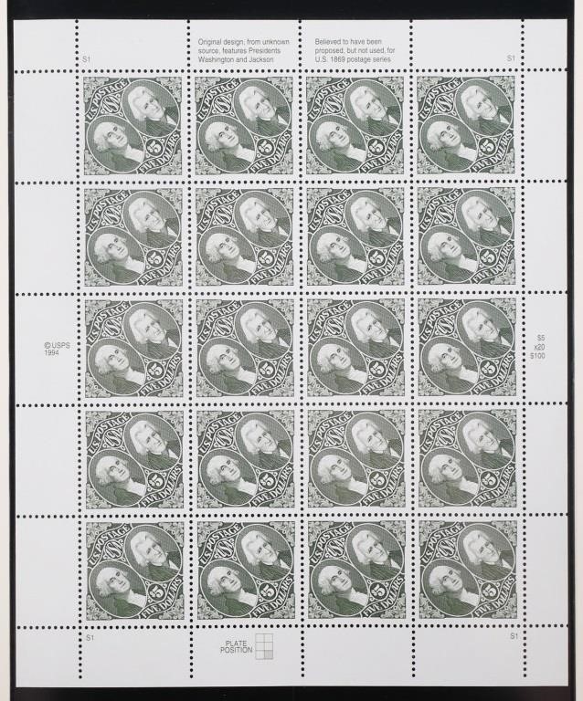 Appraisal: Washington Jackson sheet MNH shipping info This item can be