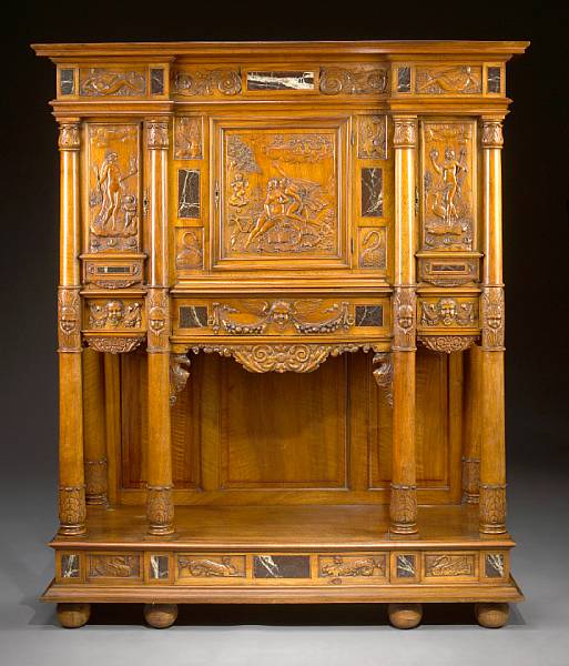 Appraisal: A French Renaissance Revival marble mounted walnut cabinet last quarter