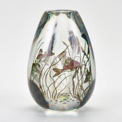 Appraisal: EDWEARD HALD ORREFORS Graal aquarium glass vase Signed engraved marks