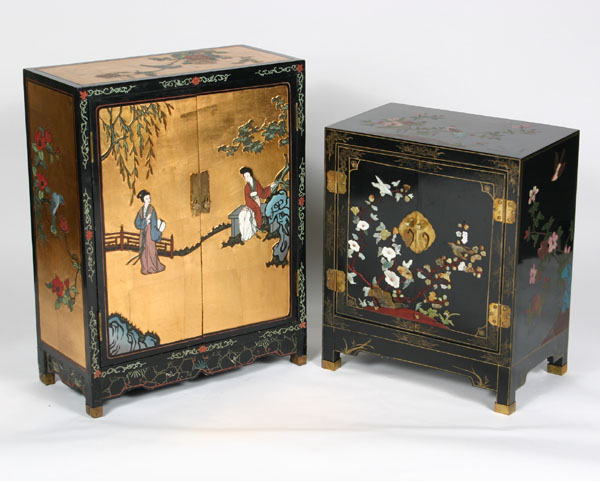 Appraisal: Lot of two Asian lacquered painted cabinets with profuse floral