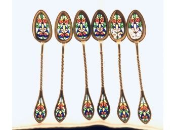 Appraisal: A set of six sterling and pierced enamel plique a