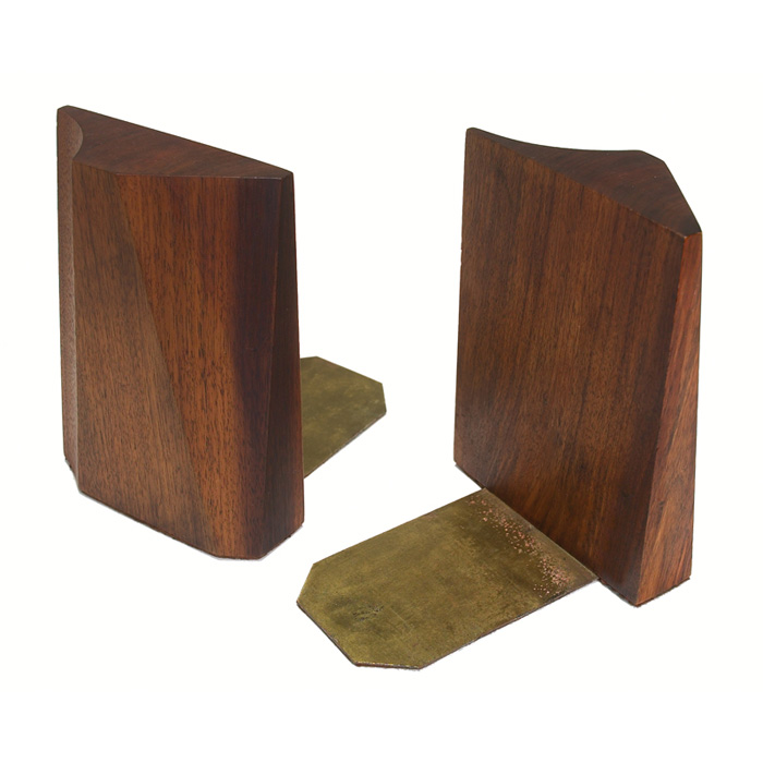 Appraisal: Rude Osolnik bookends pair s sculptural walnut forms over brass