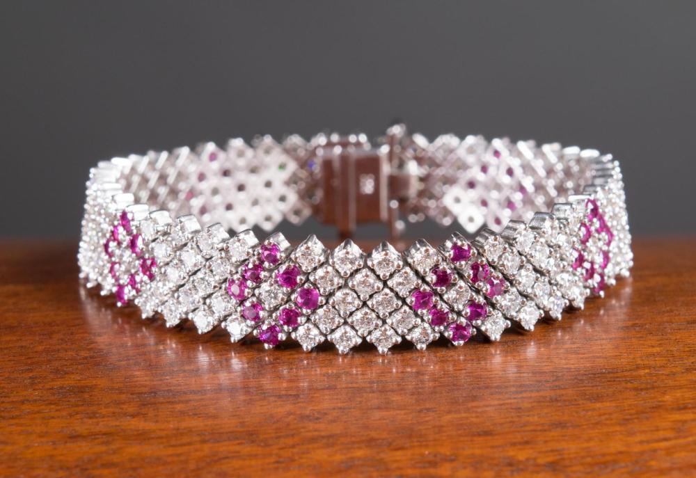 Appraisal: ART DECO DIAMOND RUBY AND EIGHTEEN KARAT GOLD BRACELET The