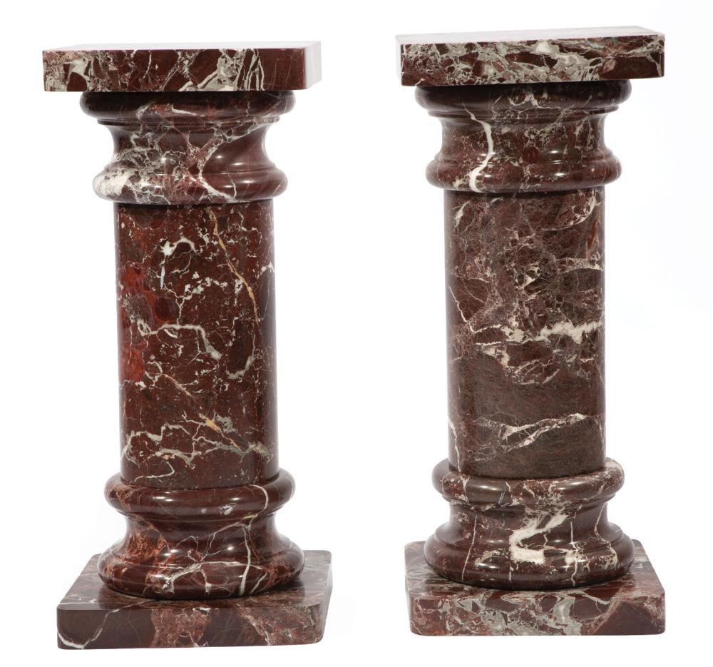 Appraisal: Pair of Exceptional Continental Variegated Marble Pedestals square tops with