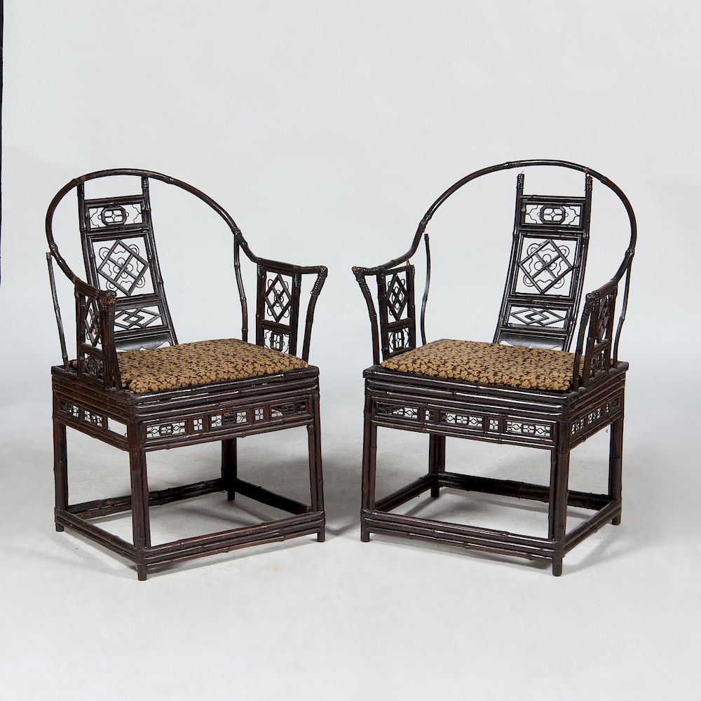 Appraisal: Pair of Chinese Bamboo Horseshoe Back Armchairs x x in