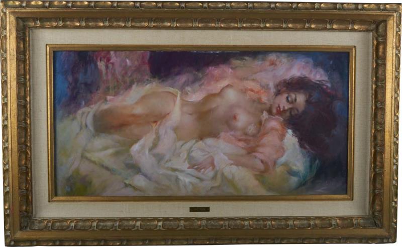 Appraisal: Reclining Nude Woman Original Painting By Julian Original oil painting