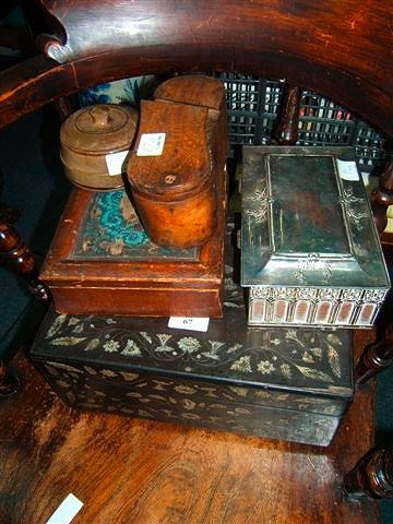 Appraisal: An ebonised and mother of pearl inlaid sewing box together