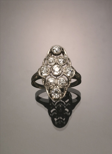 Appraisal: Edwardian Platinum and Diamond Cocktail Ring Circa Set with twelve