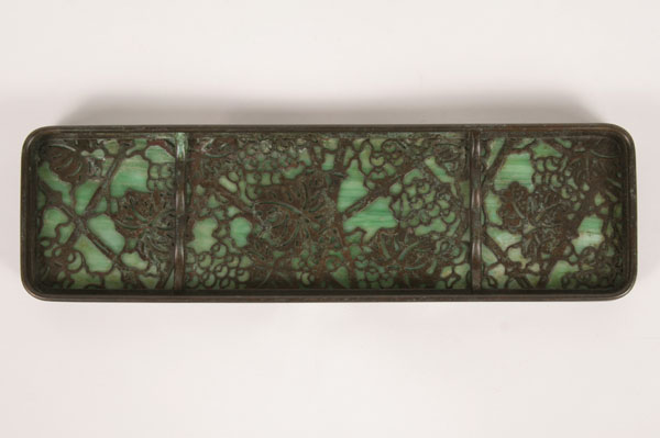 Appraisal: Tiffany Studios bronze pen tray pierced grapevine motif over a