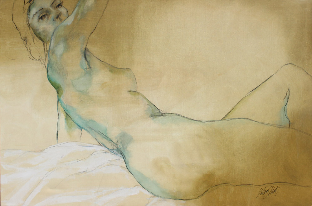 Appraisal: NIBERT Aubrey American - Female Reclining Nude Oil Canvas ''