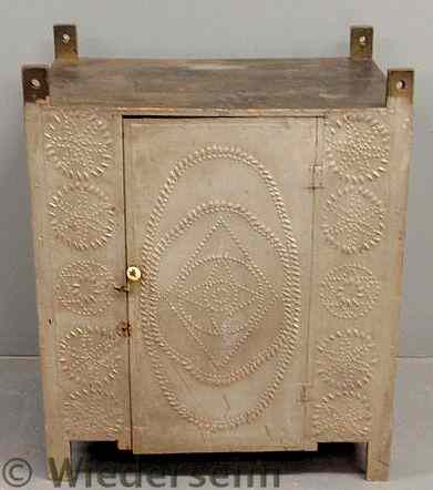 Appraisal: Punched tin pie safe mid- th c the sides decorated