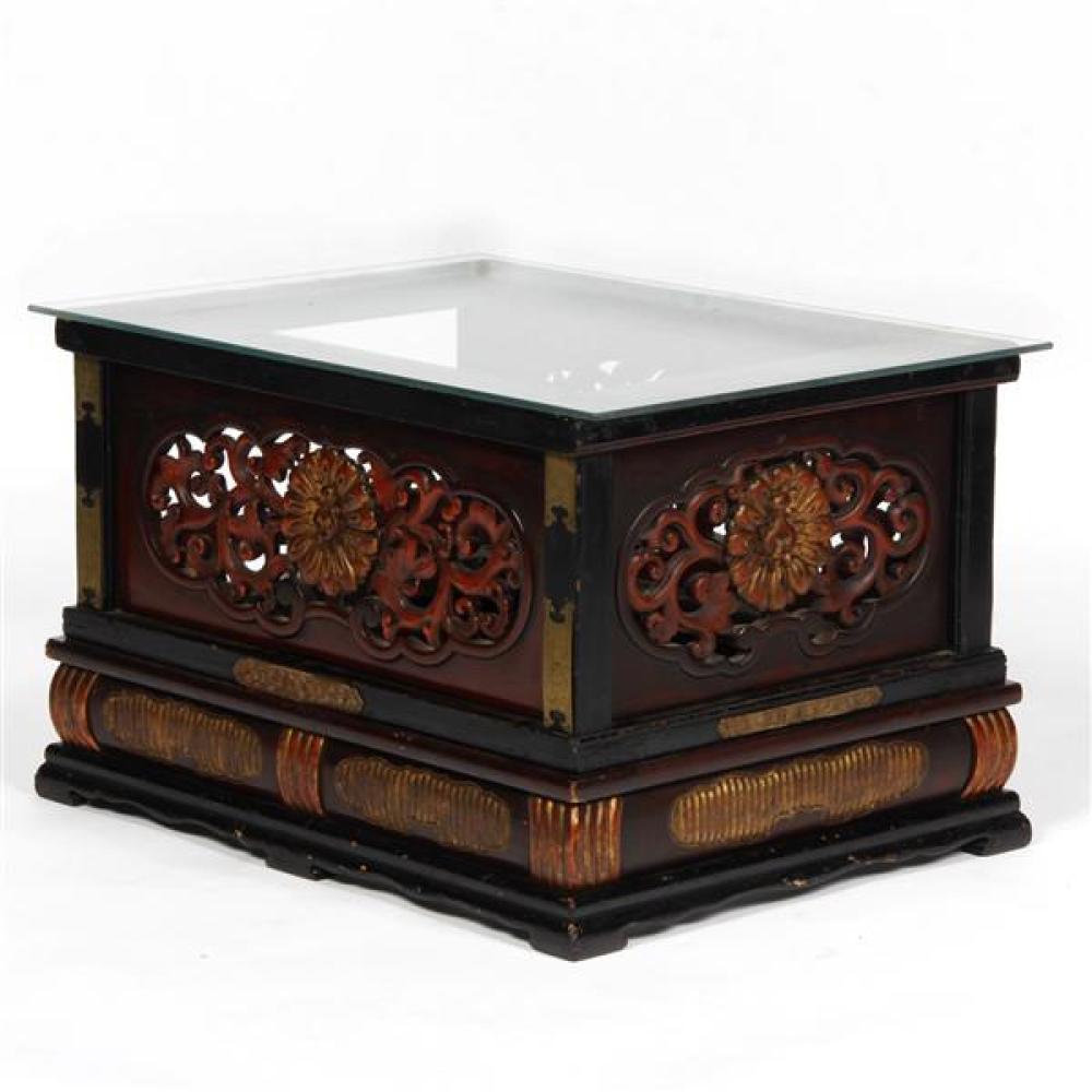 Appraisal: CHINESE TIBETAN HEAVILY CARVED AND POLYCHROMED AND GILT TEMPLE FURNITURE