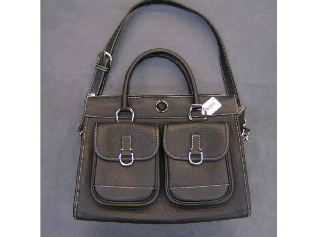 Appraisal: Dooney amp Bourke black leather double pocket tote handbag with