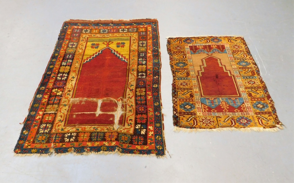 Appraisal: TURKISH GEOMETRIC PRAYER RUGS Turkey - th CenturyIncludes two prayer