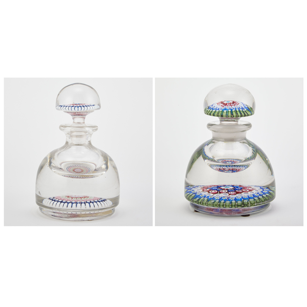 Appraisal: Two English Millefiori Glass Paperweight Inkwells Attributed to White Friars