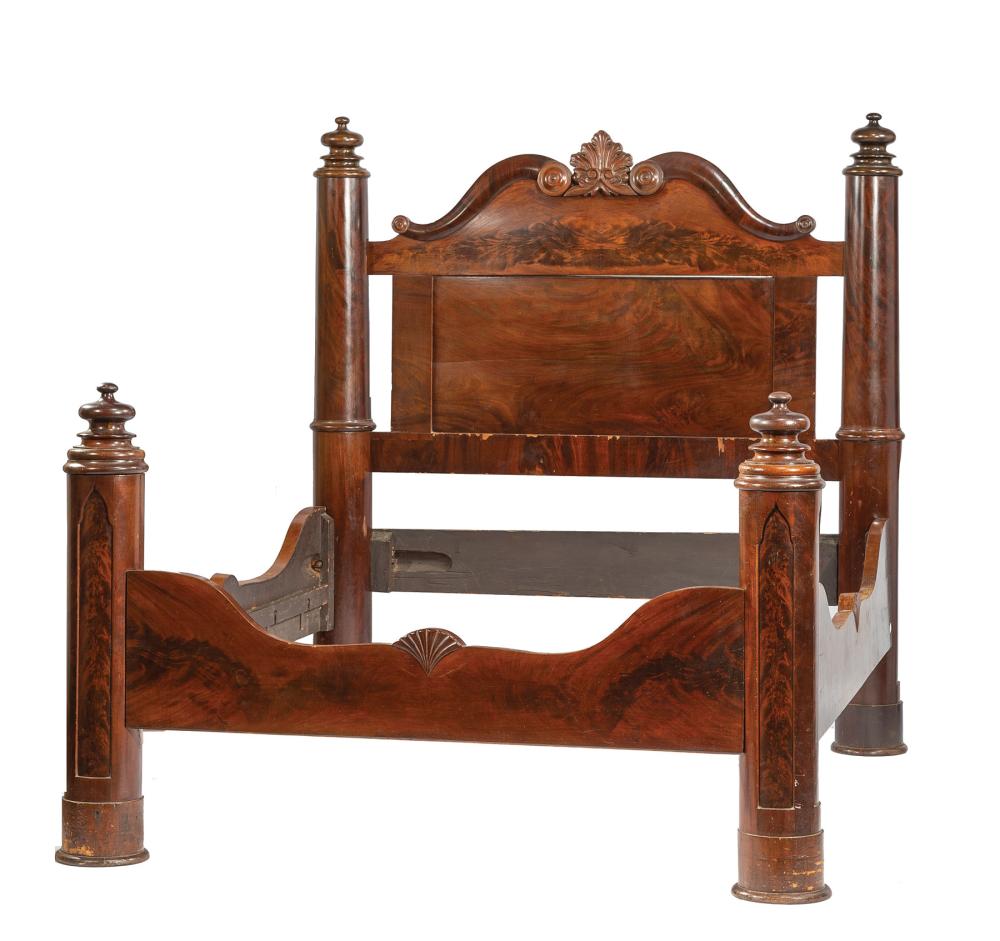 Appraisal: American Carved Mahogany Four Post Bedstead mid- th c finialed