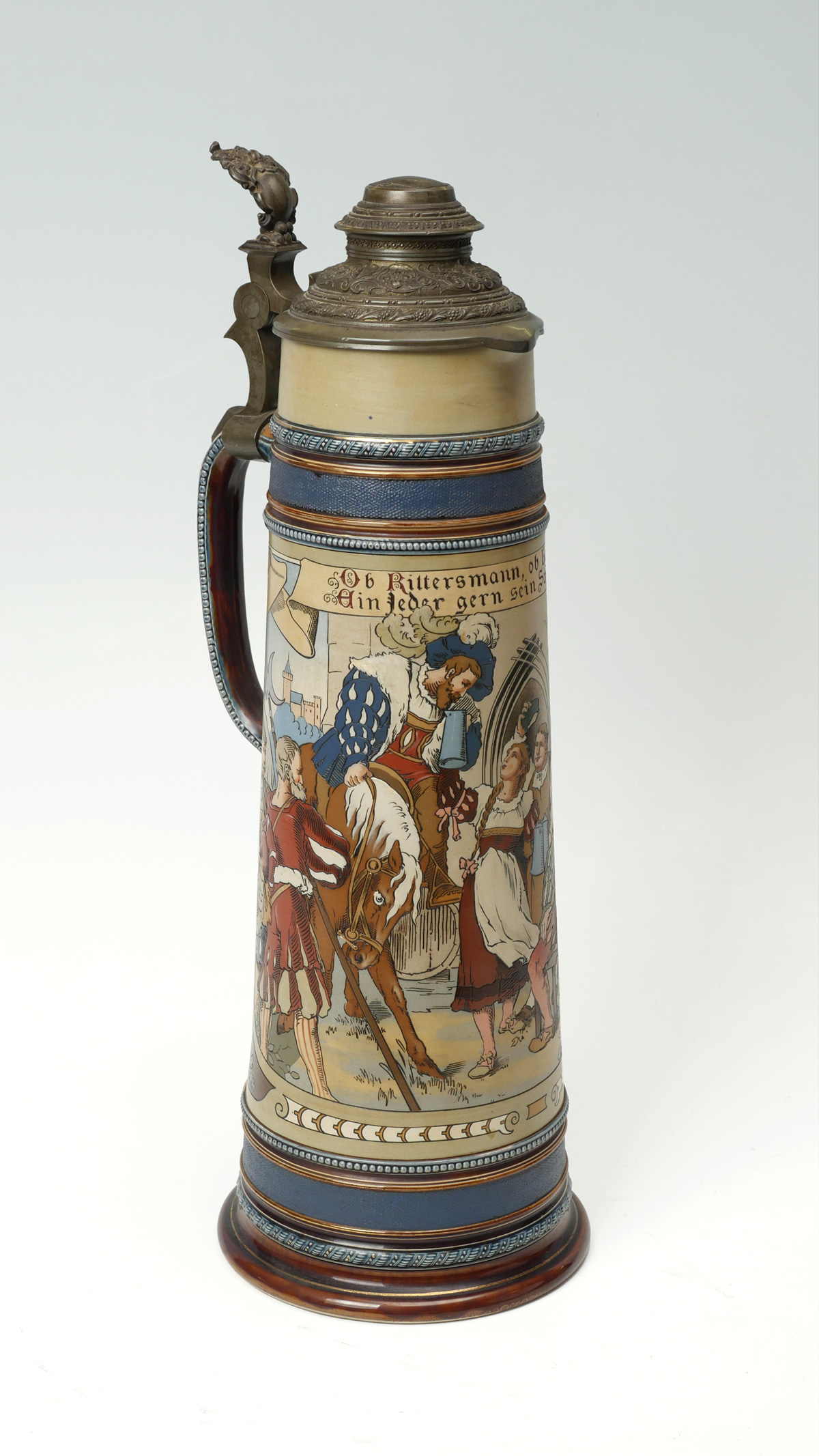 Appraisal: METTLACH STEIN TAVERN SCENE A German Mettlach lidded beer stein