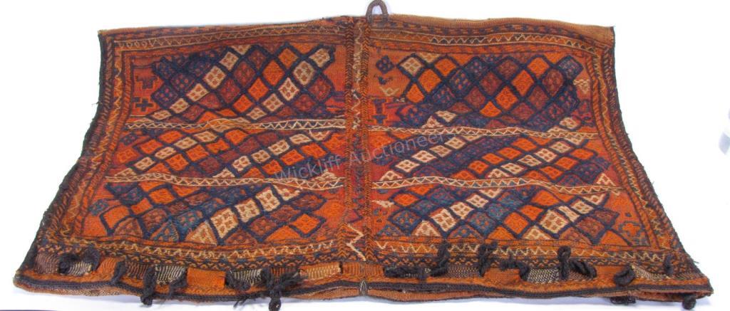 Appraisal: Handmade Kurdish Saddle Bag c hand woven of cotton and