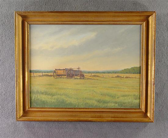 Appraisal: Oil on Canvas Abandoned farm wagon in landscape Lyme Art