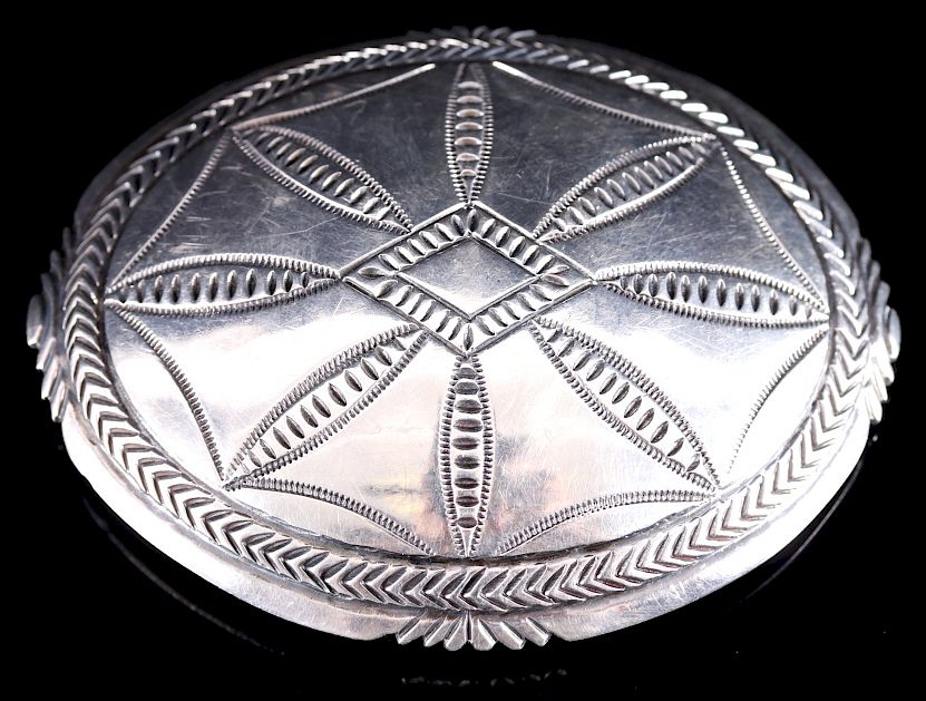 Appraisal: Navajo Cast Sterling Silver Geometric Belt Buckle For bidding in