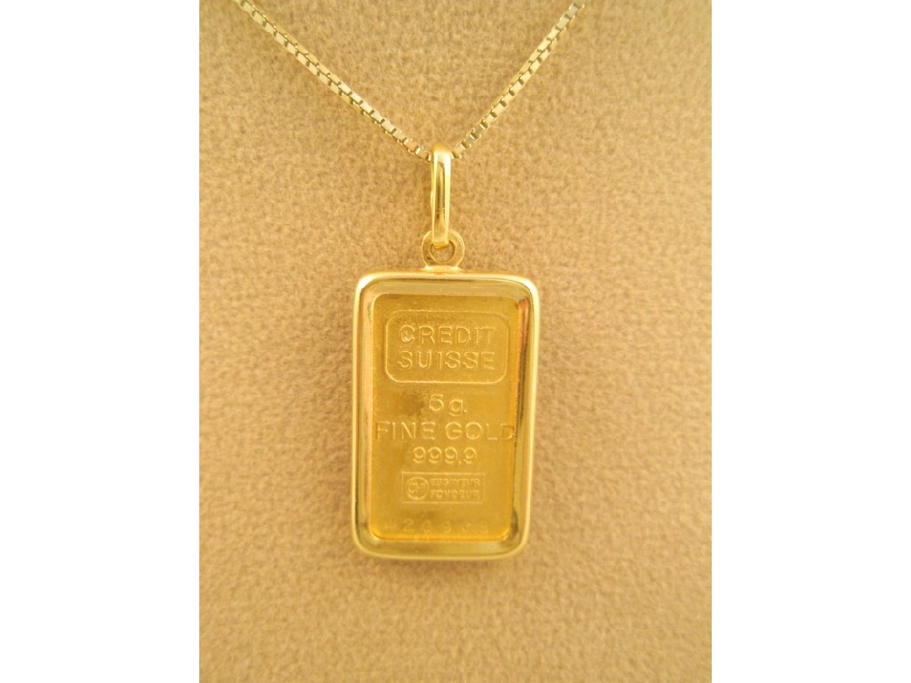 Appraisal: A Credit Suisse g ingot pendant on chain stamped