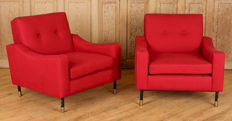 Appraisal: PAIR UPHOLSTERED ITALIAN CLUB CHAIRS CIRCA A smart pair of