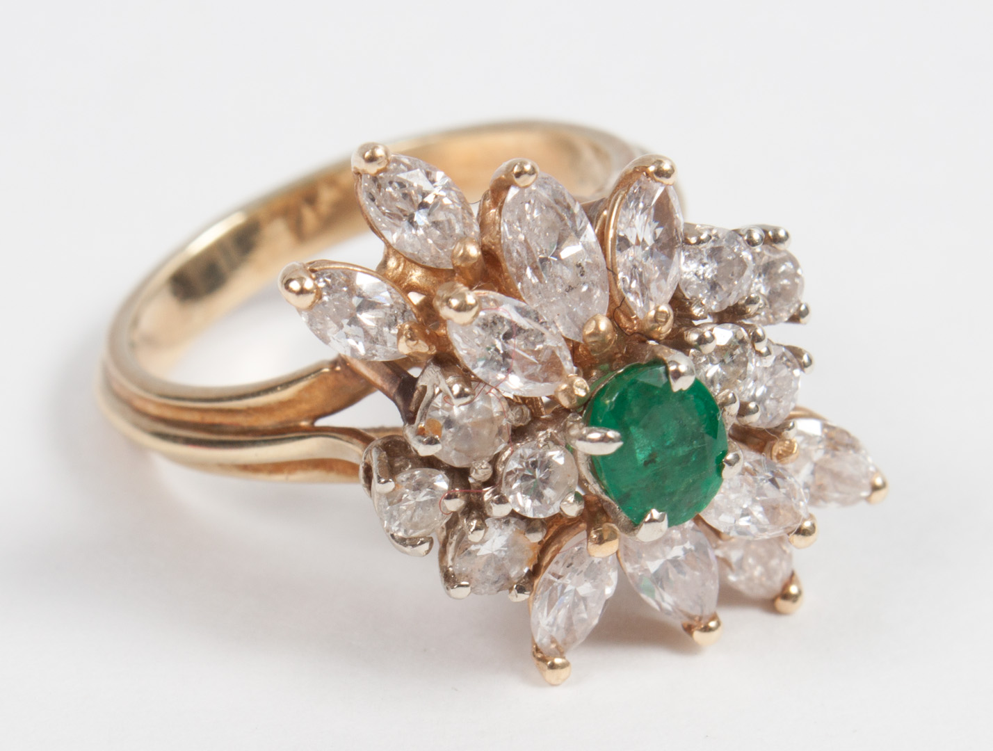 Appraisal: Lady's K gold diamond emerald cluster ring size grams Condition