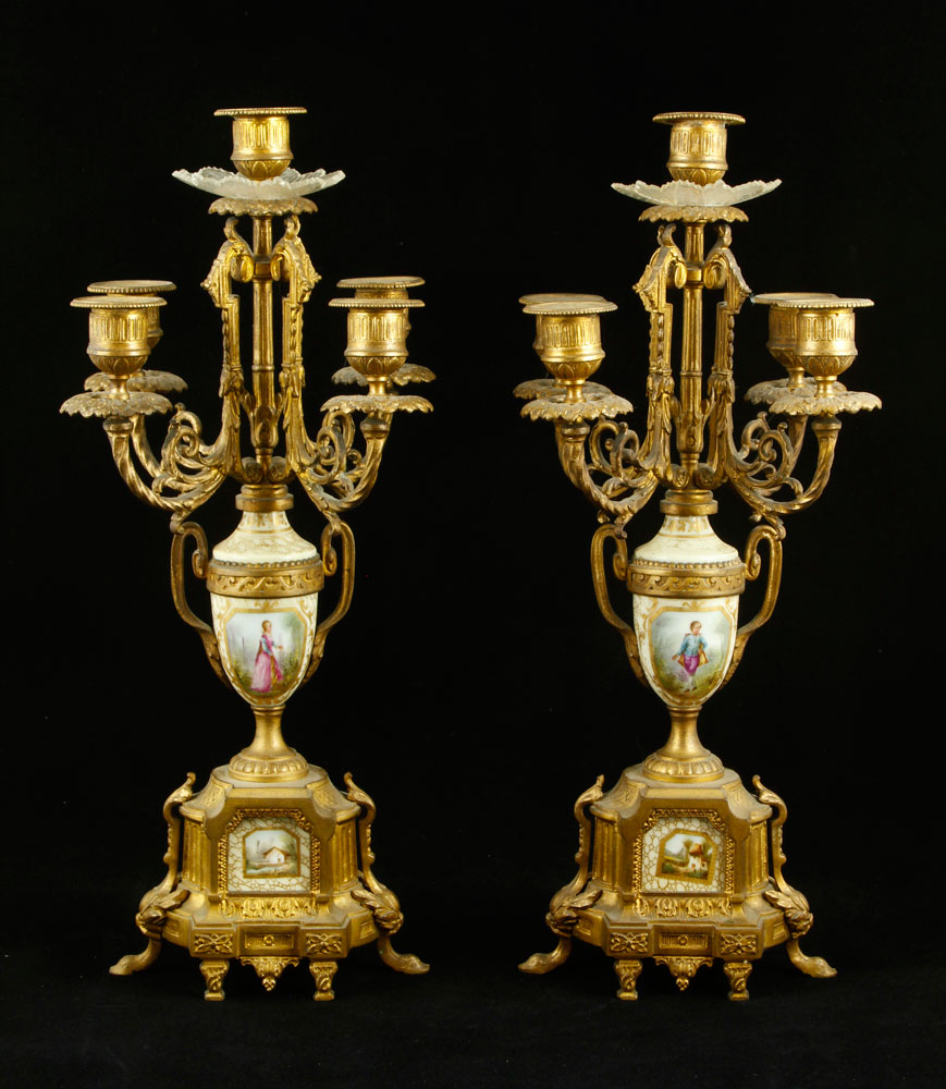 Appraisal: - Pr French Brass Candelabras Pair of French candelabras brass