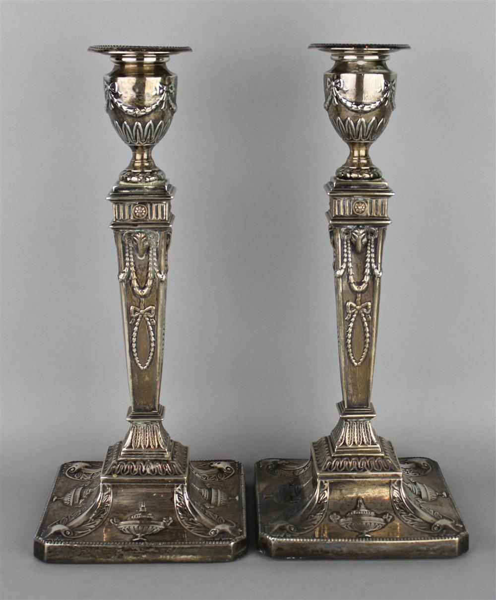 Appraisal: PAIR OF ENGLISH SILVER WEIGHTED CANDLESTICKS Birmingham maker's mark E