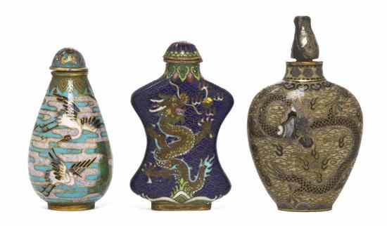 Appraisal: A Group of Three Cloisonne Snuff Bottles the first having