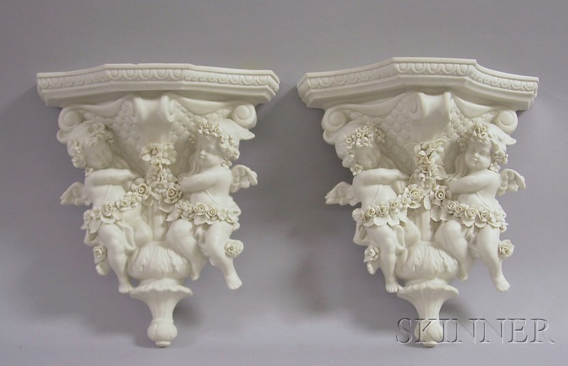 Appraisal: Pair of Parian Figural Bracket Wall Shelves lg in Good